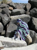 Mhila trying to stay warm during the day trip to Florence, Oregon, August 7th, 2005