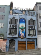 House painted in style of Maxfield Parish, Bay St., San Francisco, August 10th, 2005
